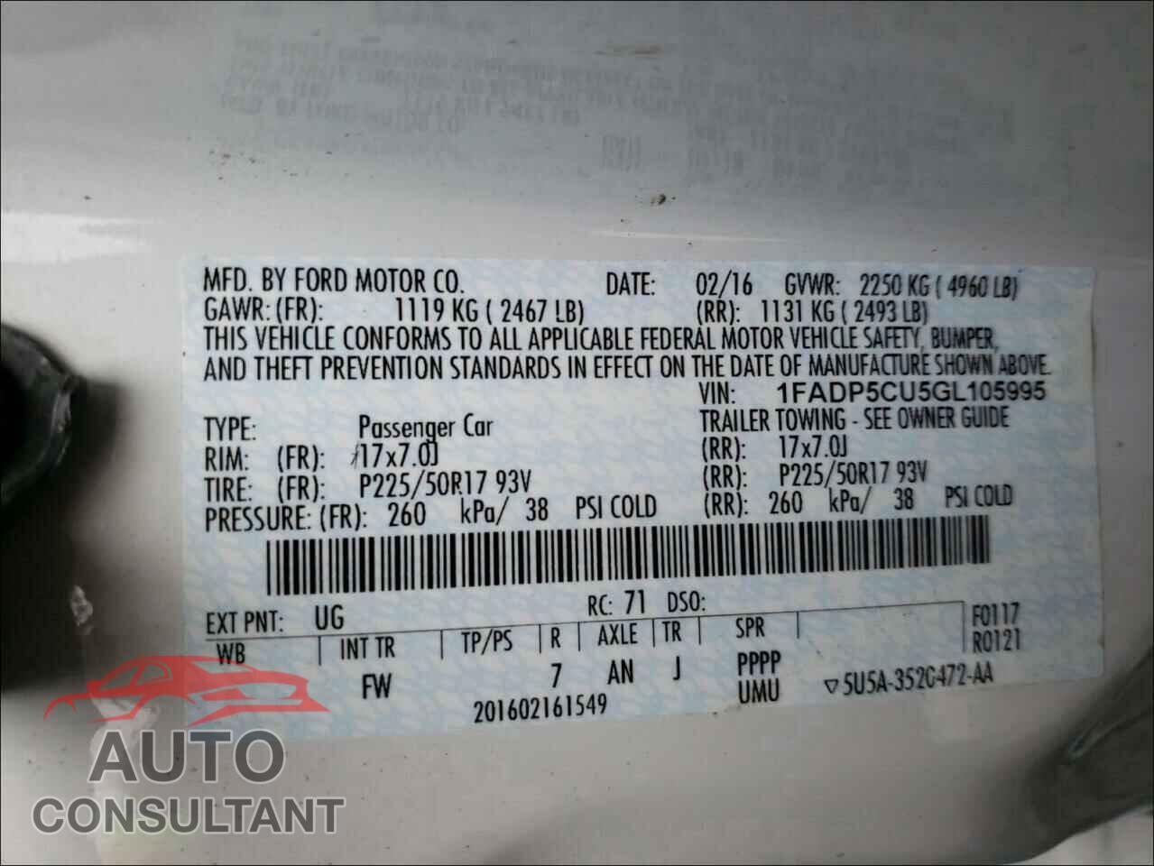 FORD CMAX 2016 - 1FADP5CU5GL105995