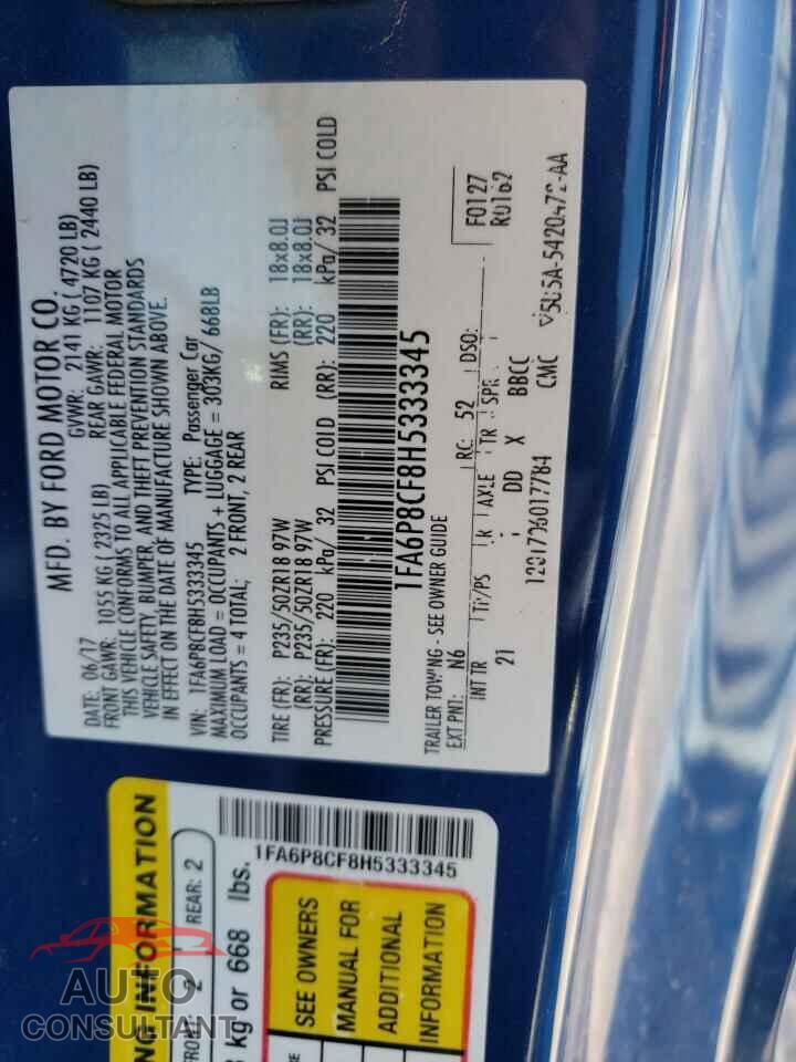 FORD MUSTANG 2017 - 1FA6P8CF8H5333345