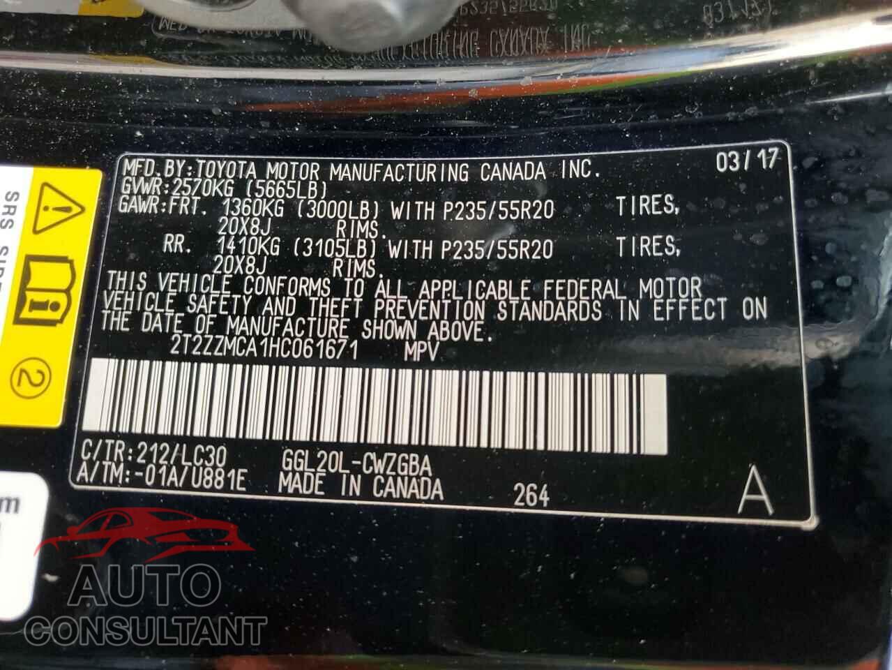 LEXUS RX350 2017 - 2T2ZZMCA1HC061671