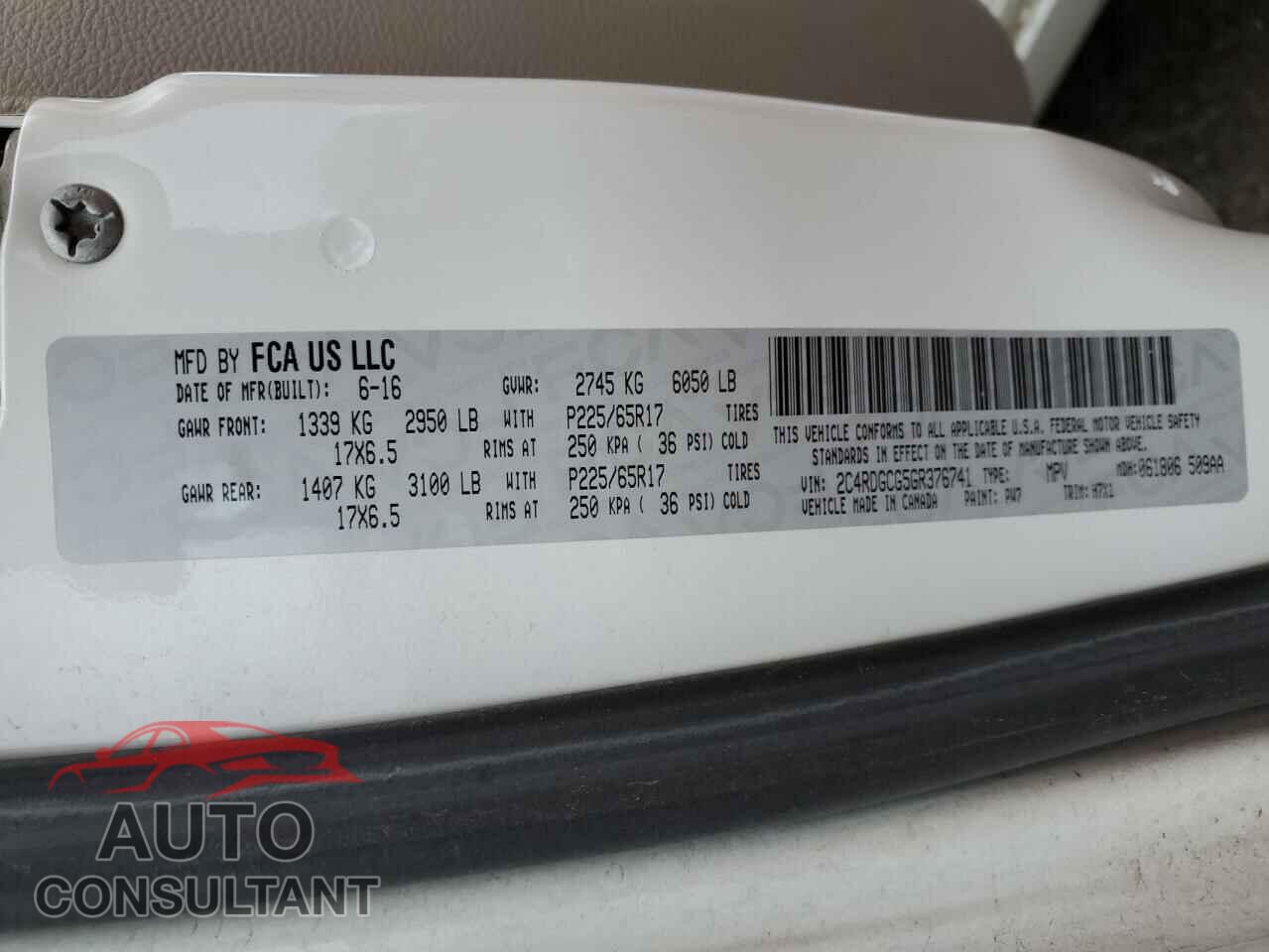 DODGE CARAVAN 2016 - 2C4RDGCG5GR376741