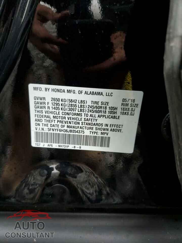 HONDA PILOT 2018 - 5FNYF6H36JB054375