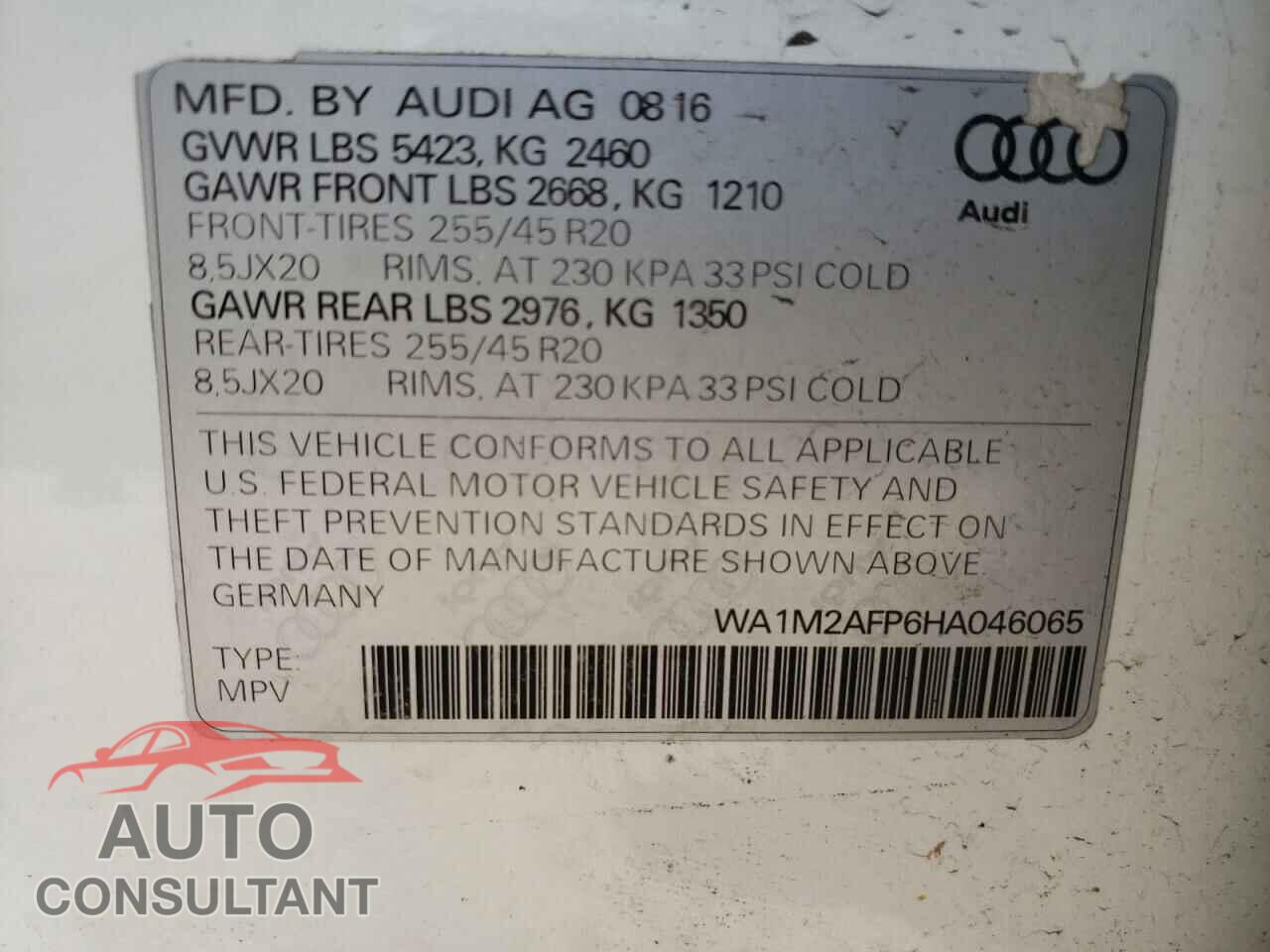 AUDI Q5 2017 - WA1M2AFP6HA046065