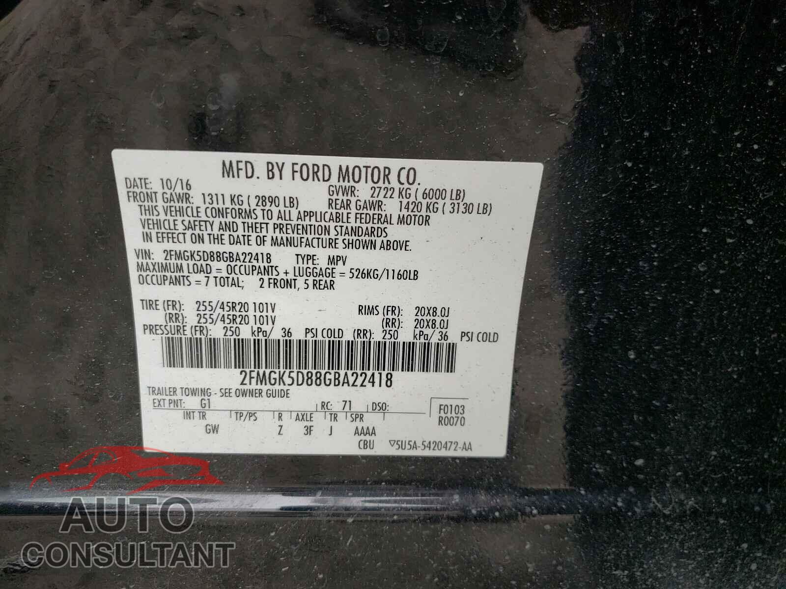 FORD FLEX 2016 - 2FMGK5D88GBA22418