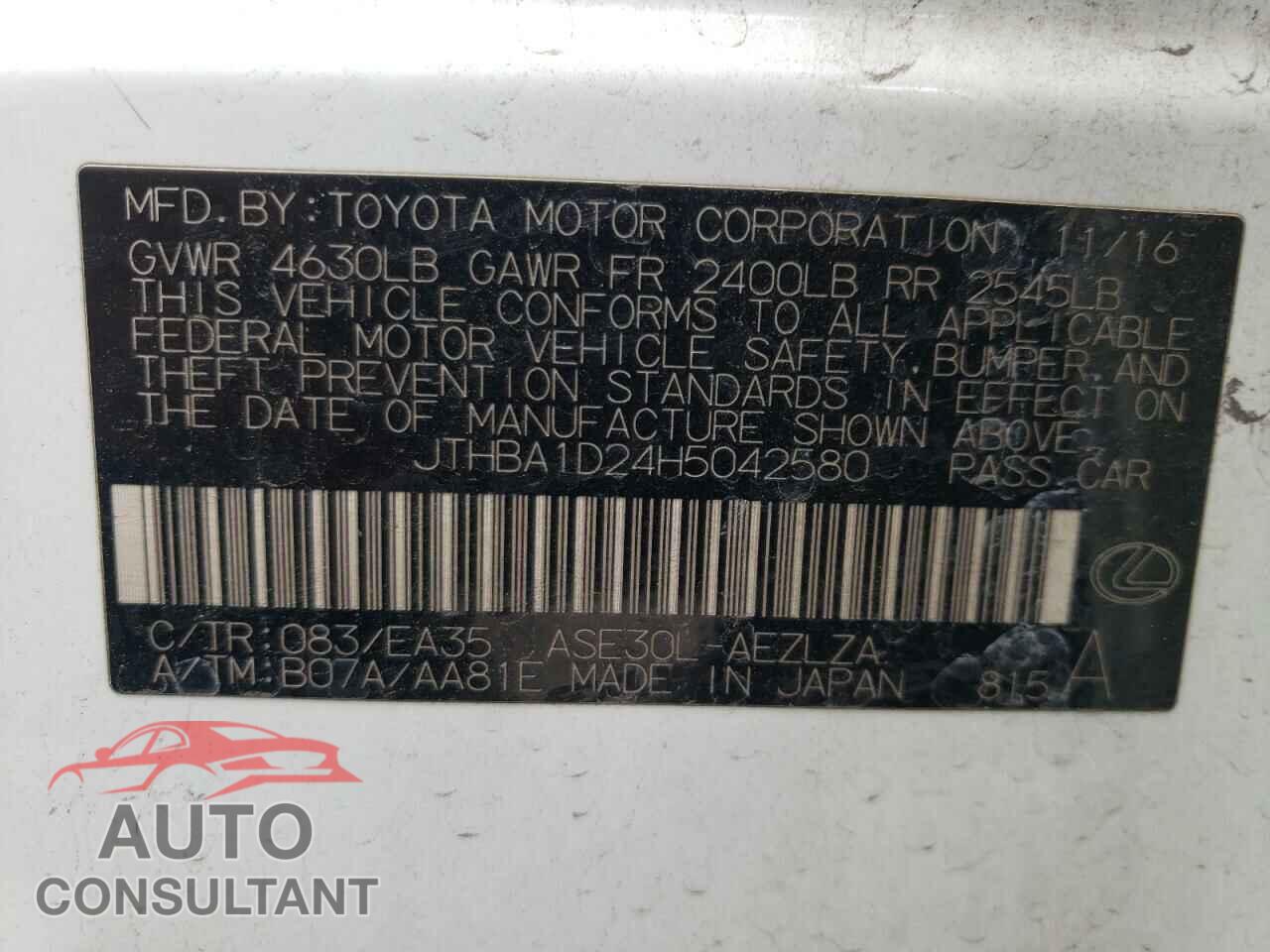 LEXUS IS 2017 - JTHBA1D24H5042580