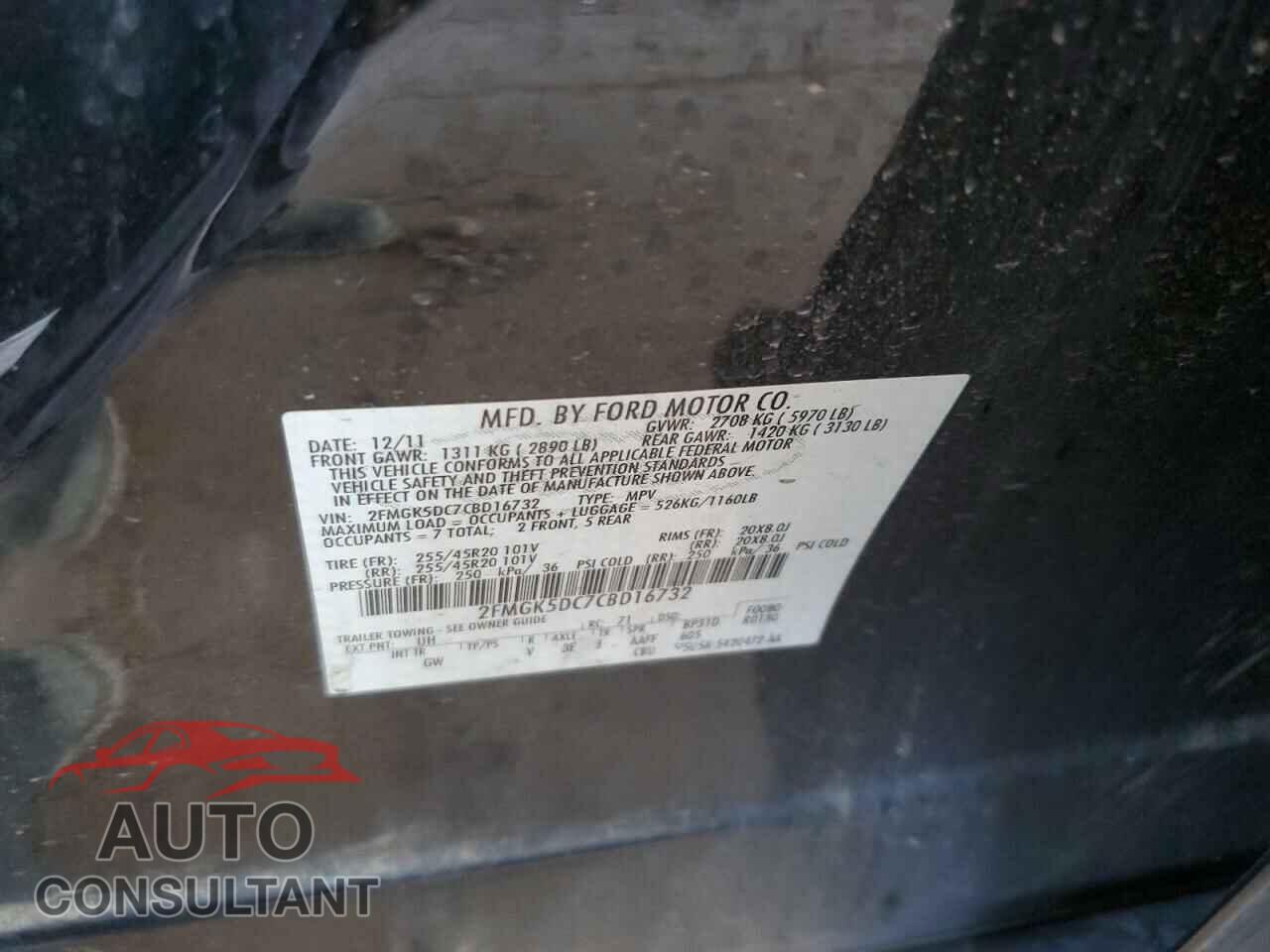 FORD FLEX 2012 - 2FMGK5DC7CBD16732