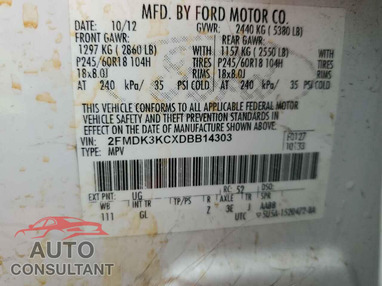FORD EDGE 2013 - 2FMDK3KCXDBB14303