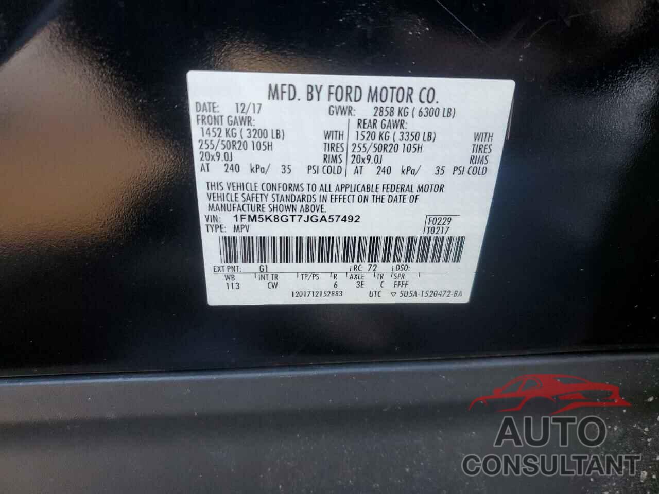 FORD EXPLORER 2018 - 1FM5K8GT7JGA57492