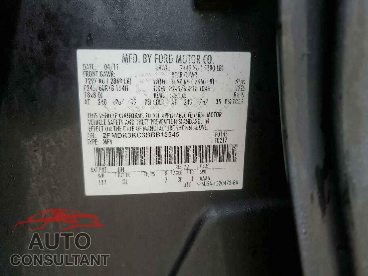 FORD EDGE 2011 - 2FMDK3KC3BBB18545