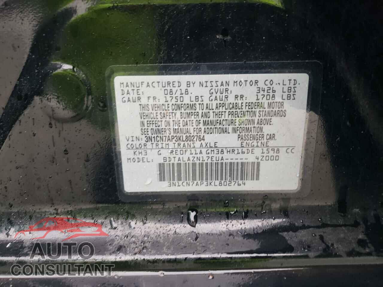 NISSAN VERSA 2019 - 3N1CN7AP3KL802764