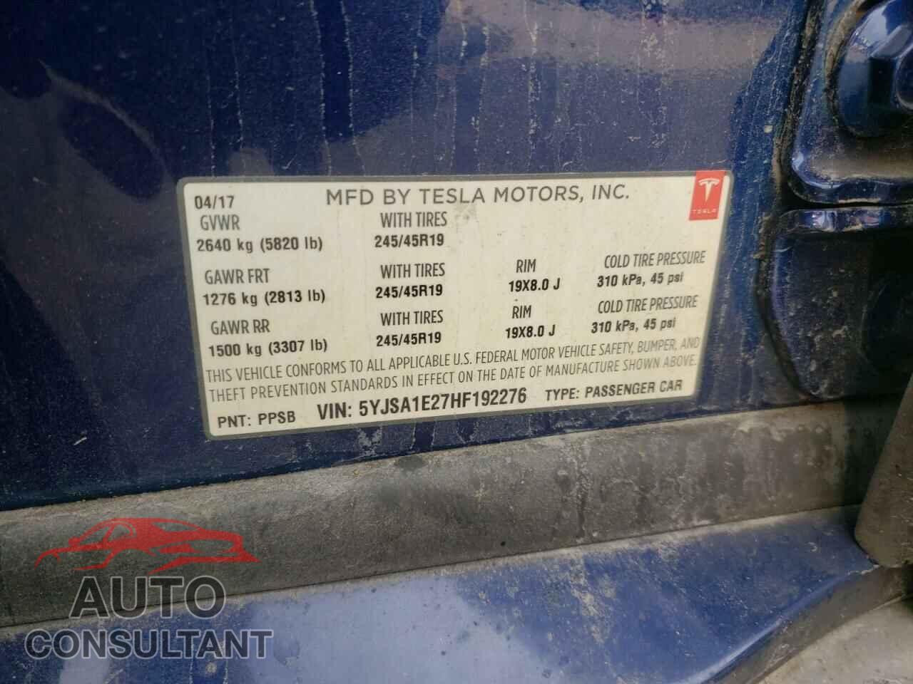 TESLA MODEL S 2017 - 5YJSA1E27HF192276