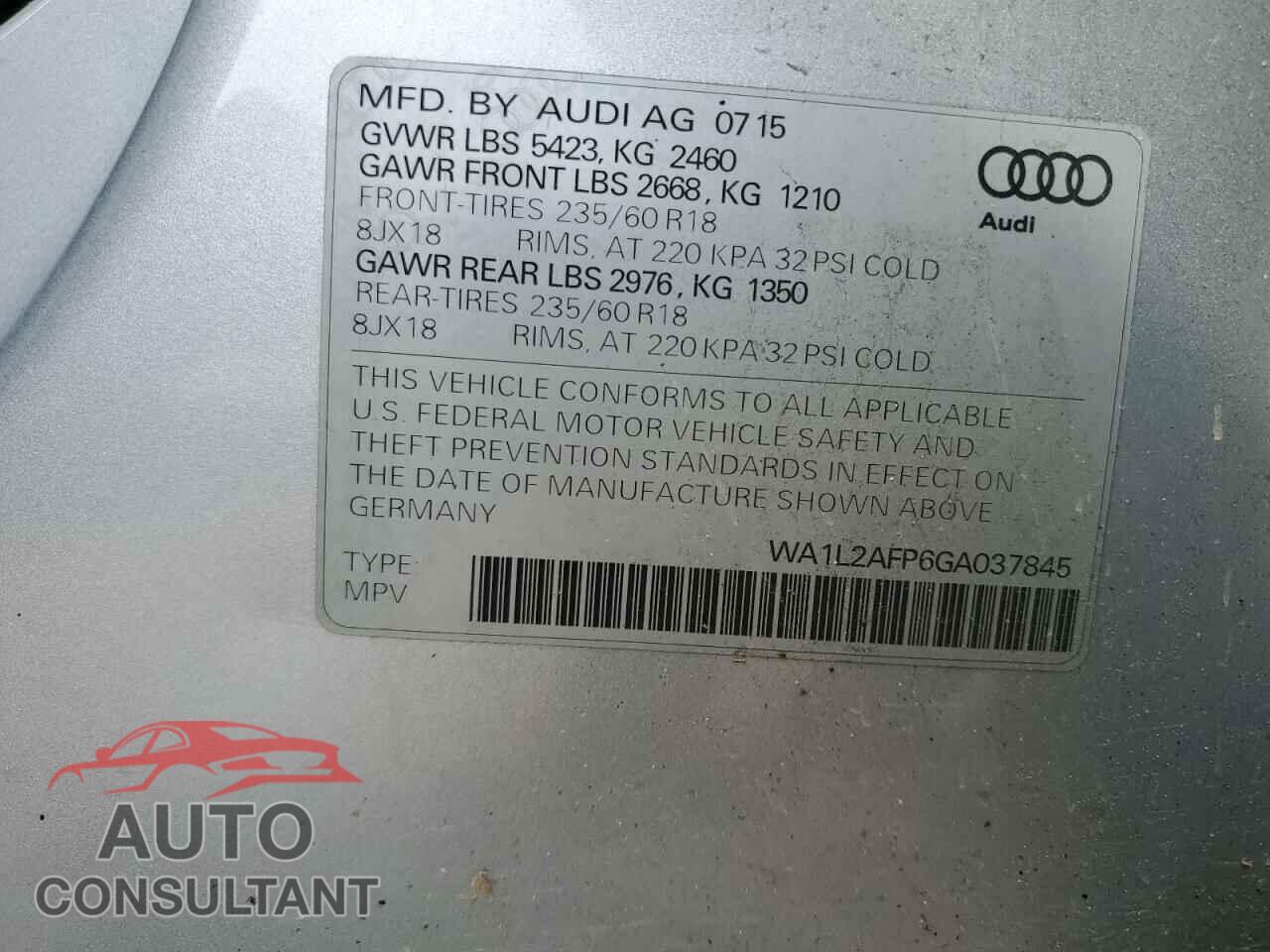 AUDI Q5 2016 - WA1L2AFP6GA037845