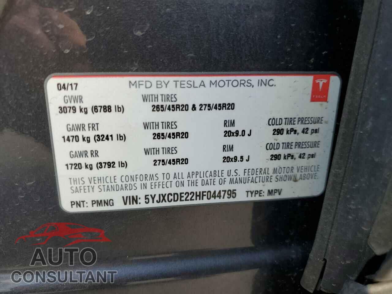 TESLA MODEL X 2017 - 5YJXCDE22HF044795