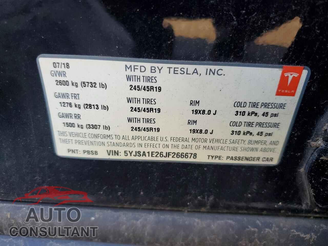 TESLA MODEL S 2018 - 5YJSA1E26JF266678