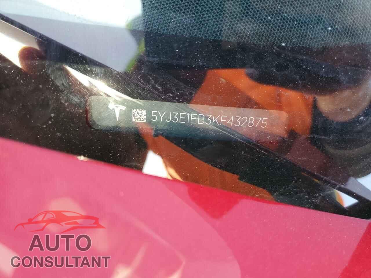TESLA MODEL 3 2019 - 5YJ3E1EB3KF432875
