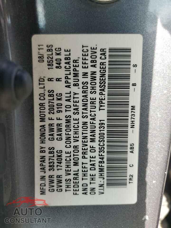 HONDA CIVIC 2012 - JHMFB4F35CS001391