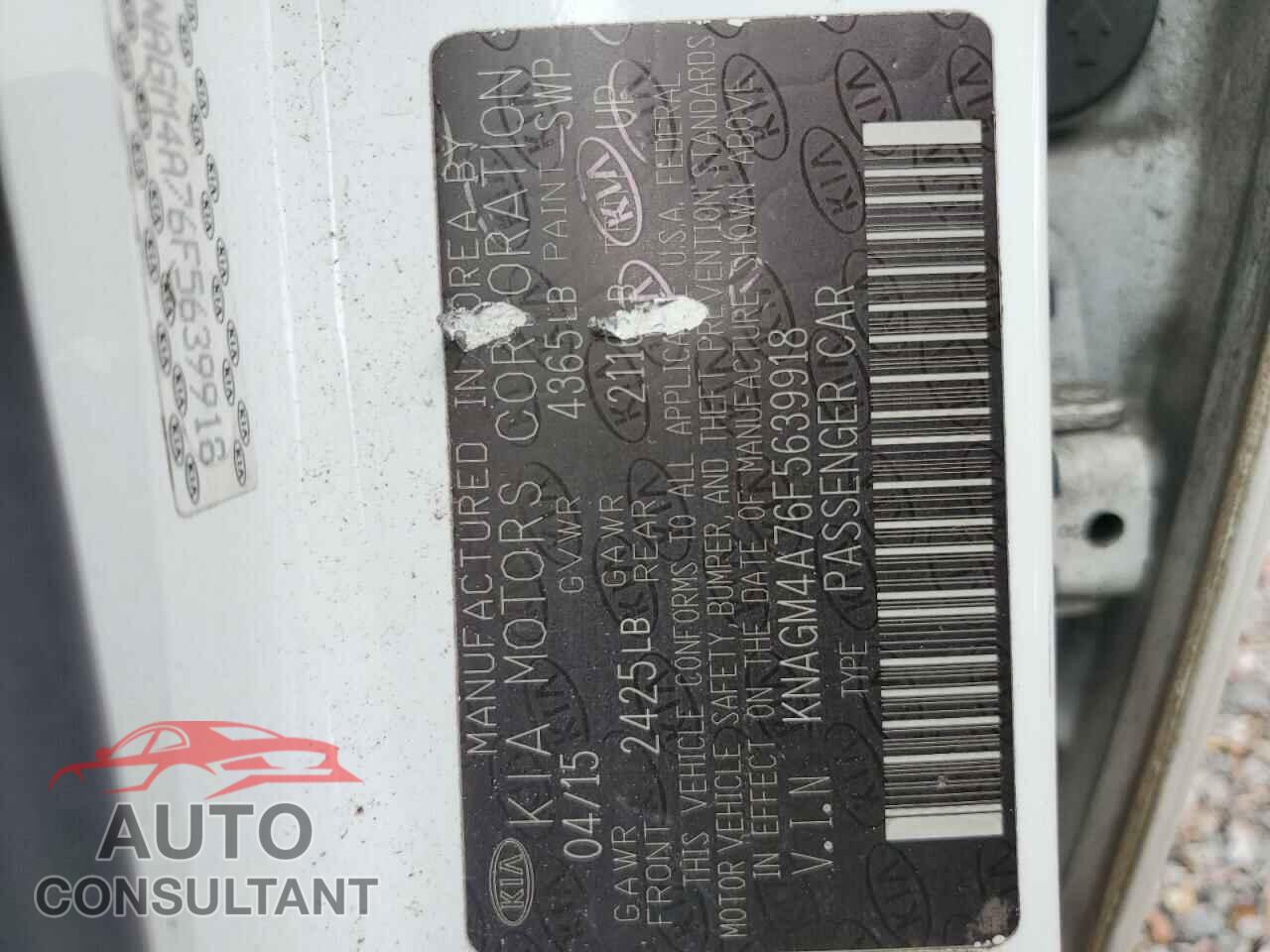KIA OPTIMA 2015 - KNAGM4A76F5639918