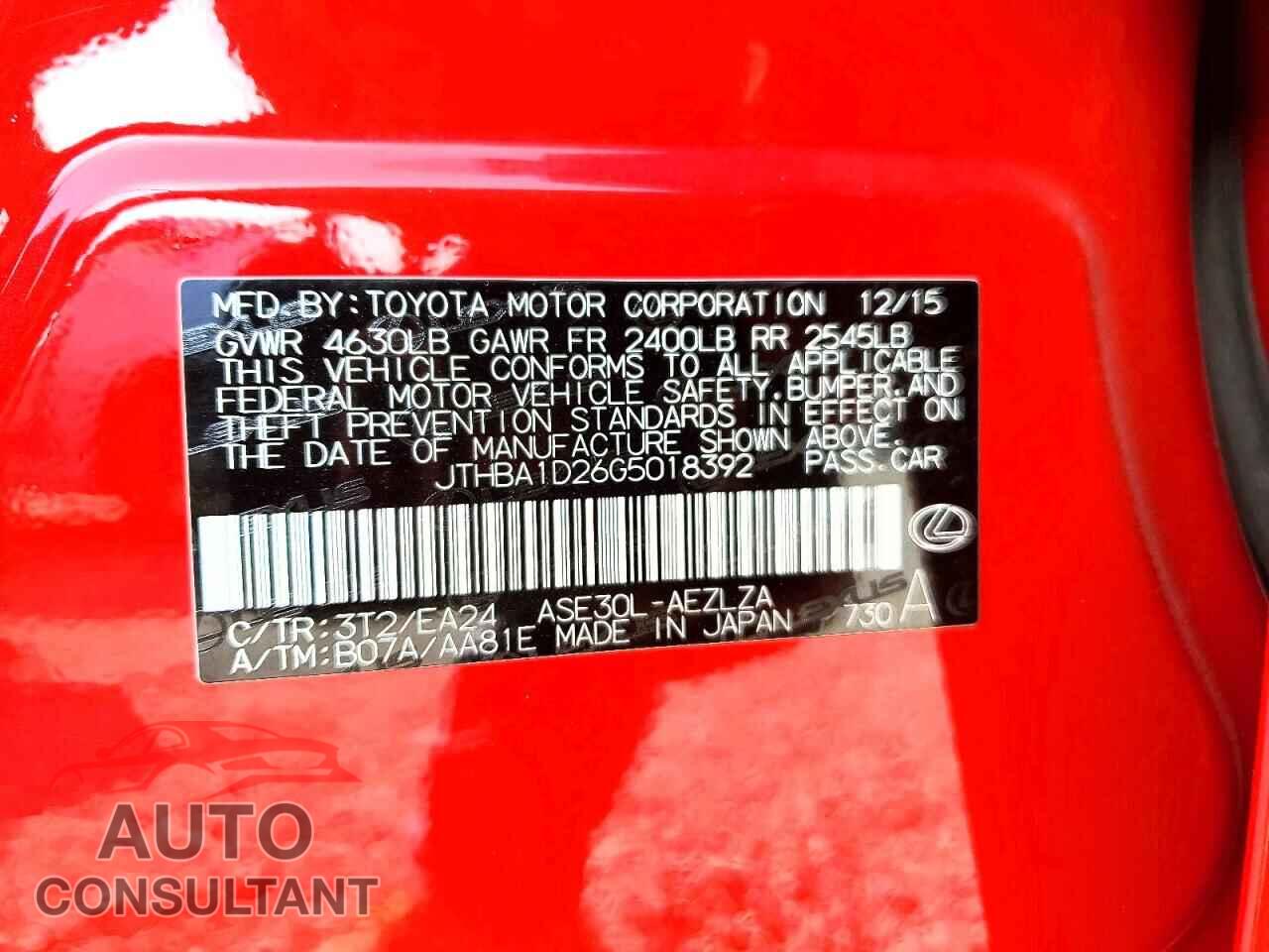 LEXUS IS 2016 - JTHBA1D26G5018392