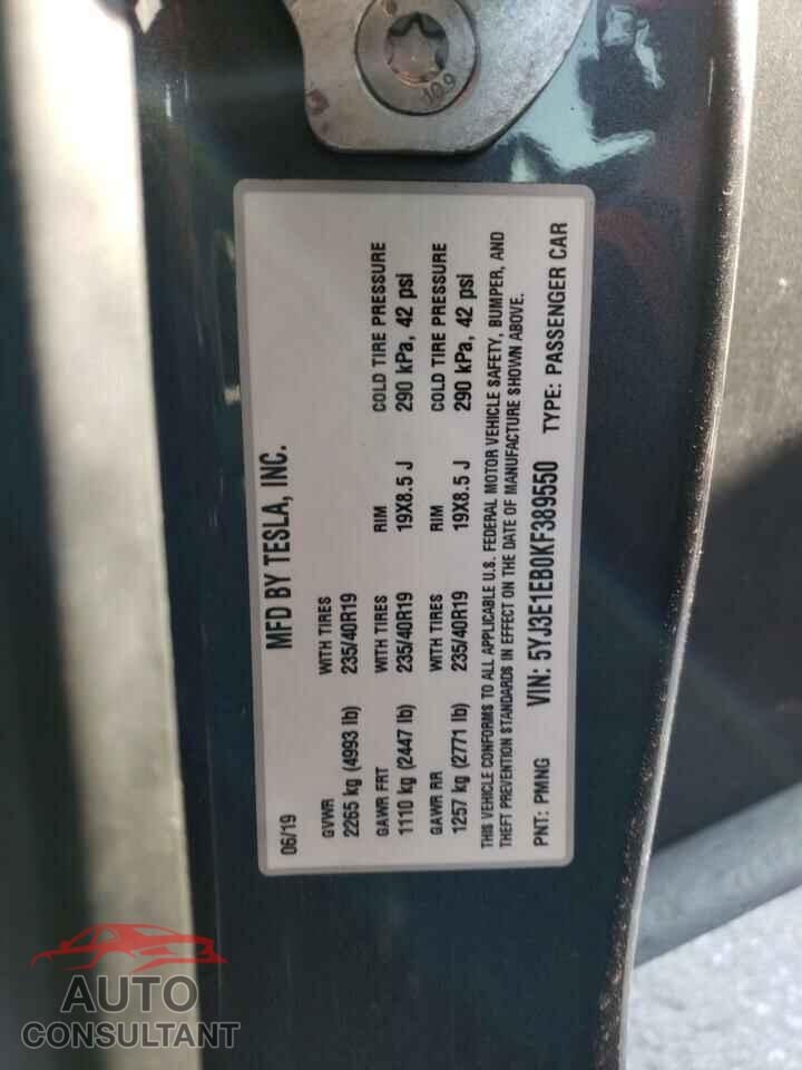 TESLA MODEL 3 2019 - 5YJ3E1EB0KF389550