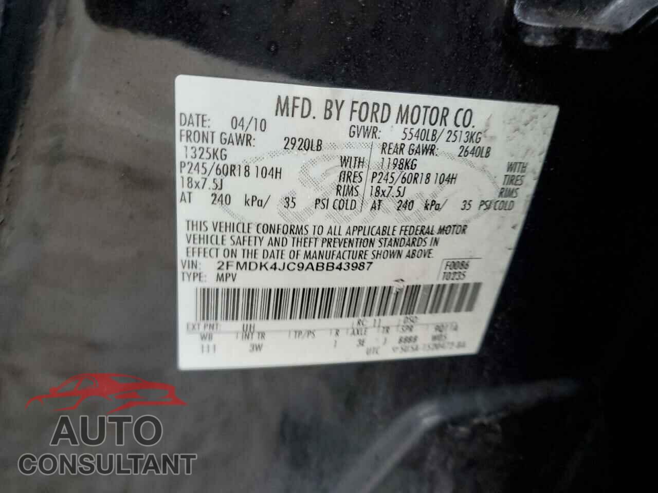 FORD EDGE 2010 - 2FMDK4JC9ABB43987