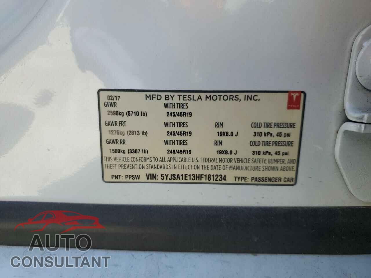 TESLA MODEL S 2017 - 5YJSA1E13HF181234