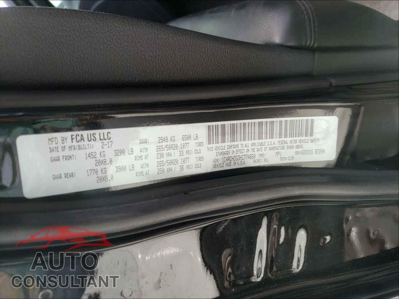 DODGE DURANGO 2017 - 1C4RDHDG3HC774660