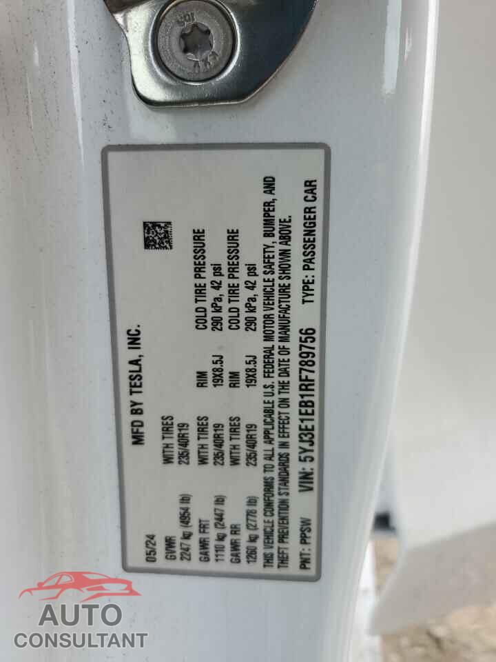 TESLA MODEL 3 2024 - 5YJ3E1EB1RF789756
