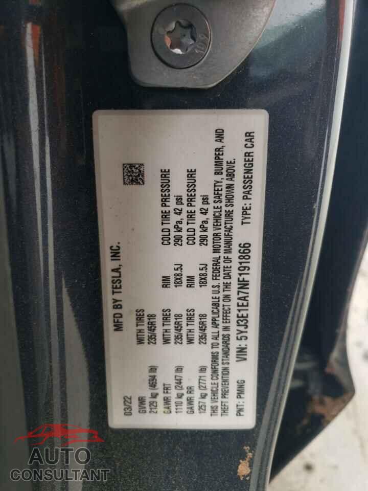 TESLA MODEL 3 2022 - 5YJ3E1EA7NF191866