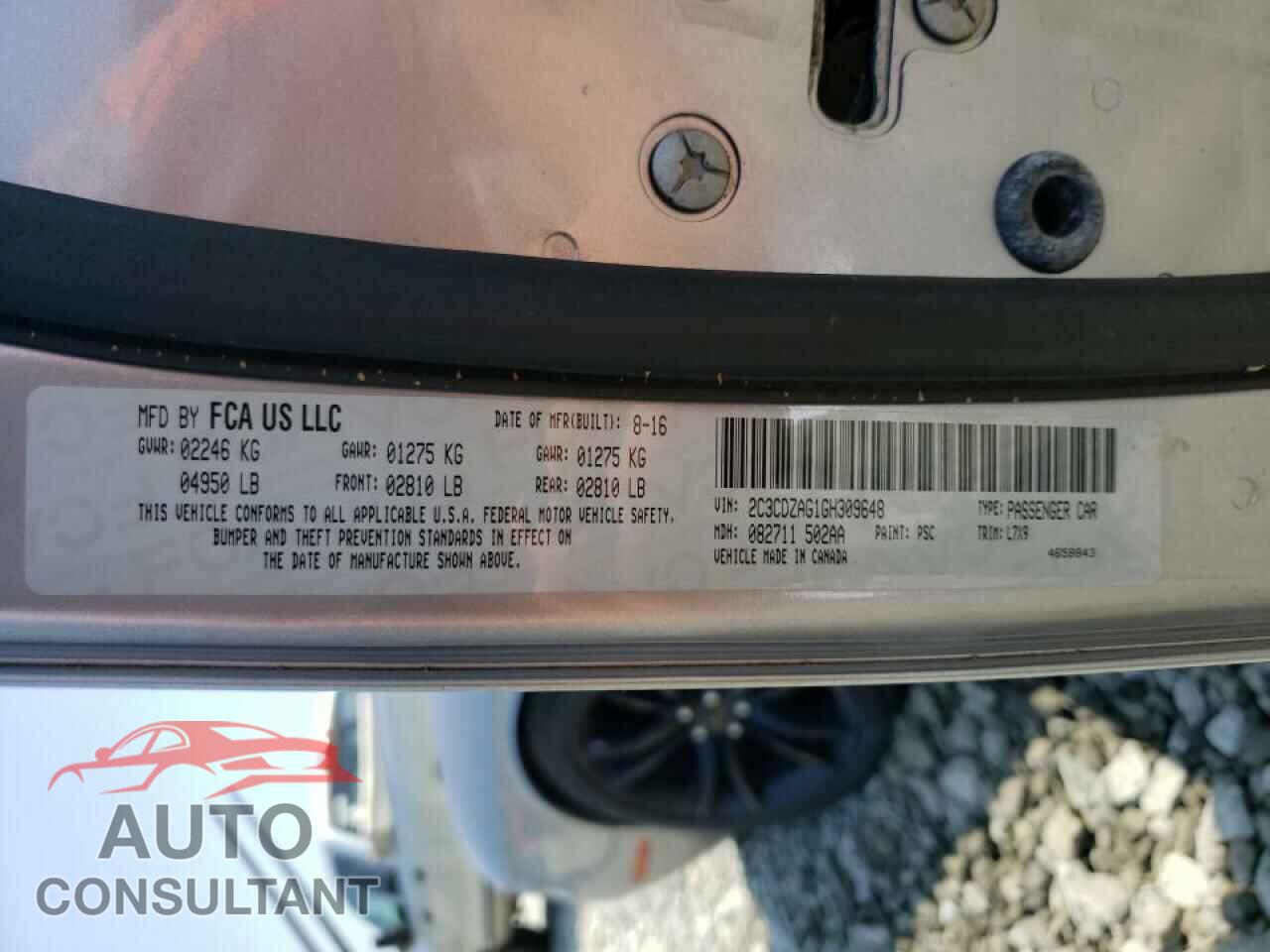 DODGE CHALLENGER 2016 - 2C3CDZAG1GH309648