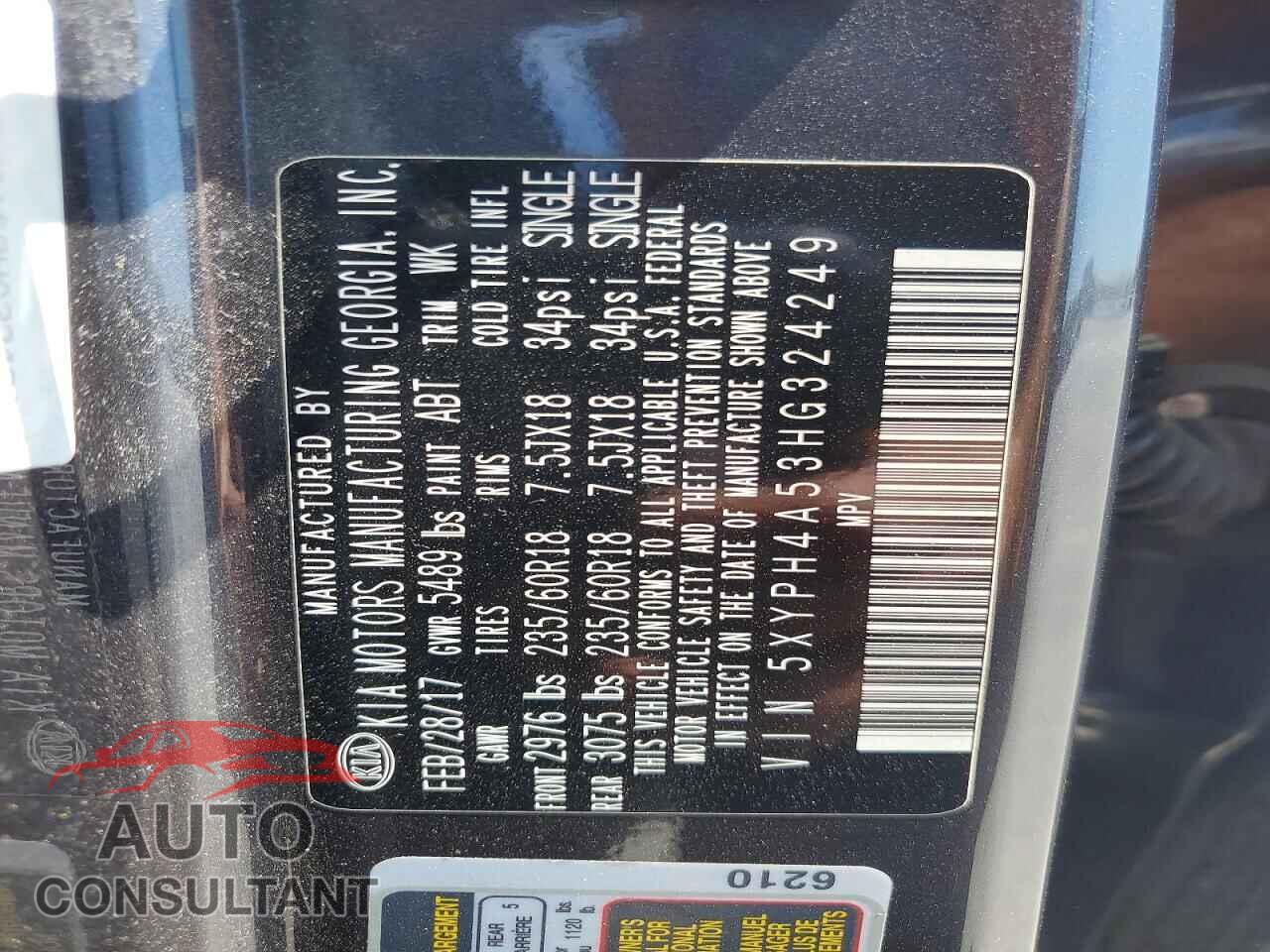 KIA SORENTO 2017 - 5XYPH4A53HG324249