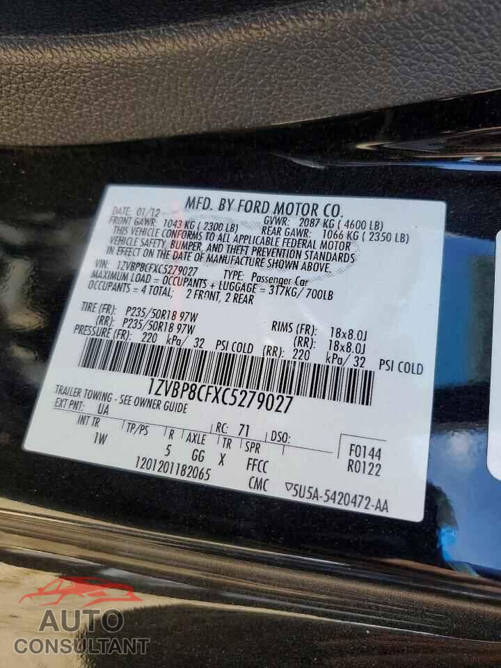 FORD MUSTANG 2012 - 1ZVBP8CFXC5279027