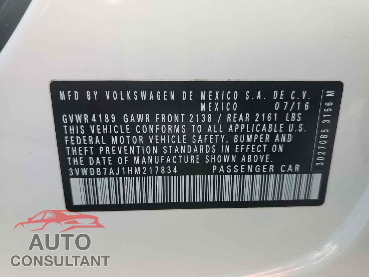 VOLKSWAGEN JETTA 2017 - 3VWDB7AJ1HM217834