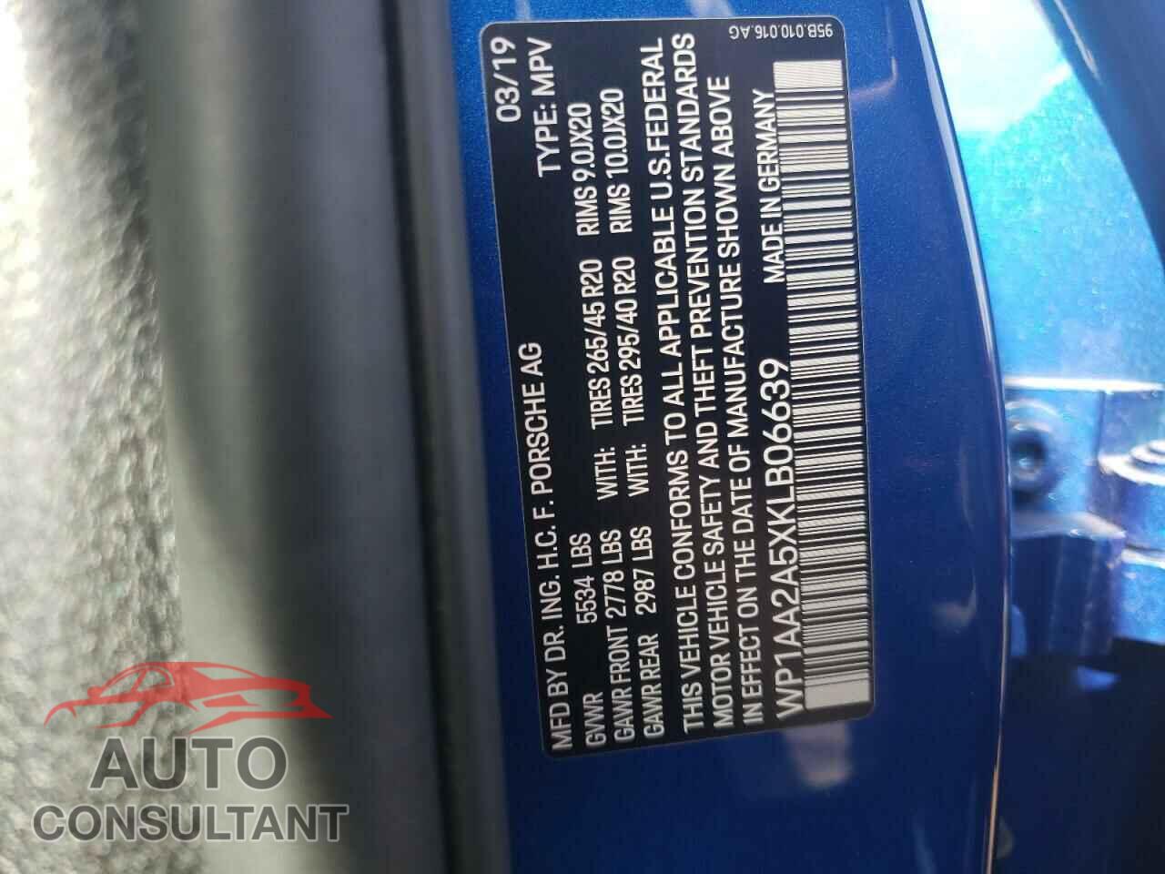 PORSCHE MACAN 2019 - WP1AA2A5XKLB06639