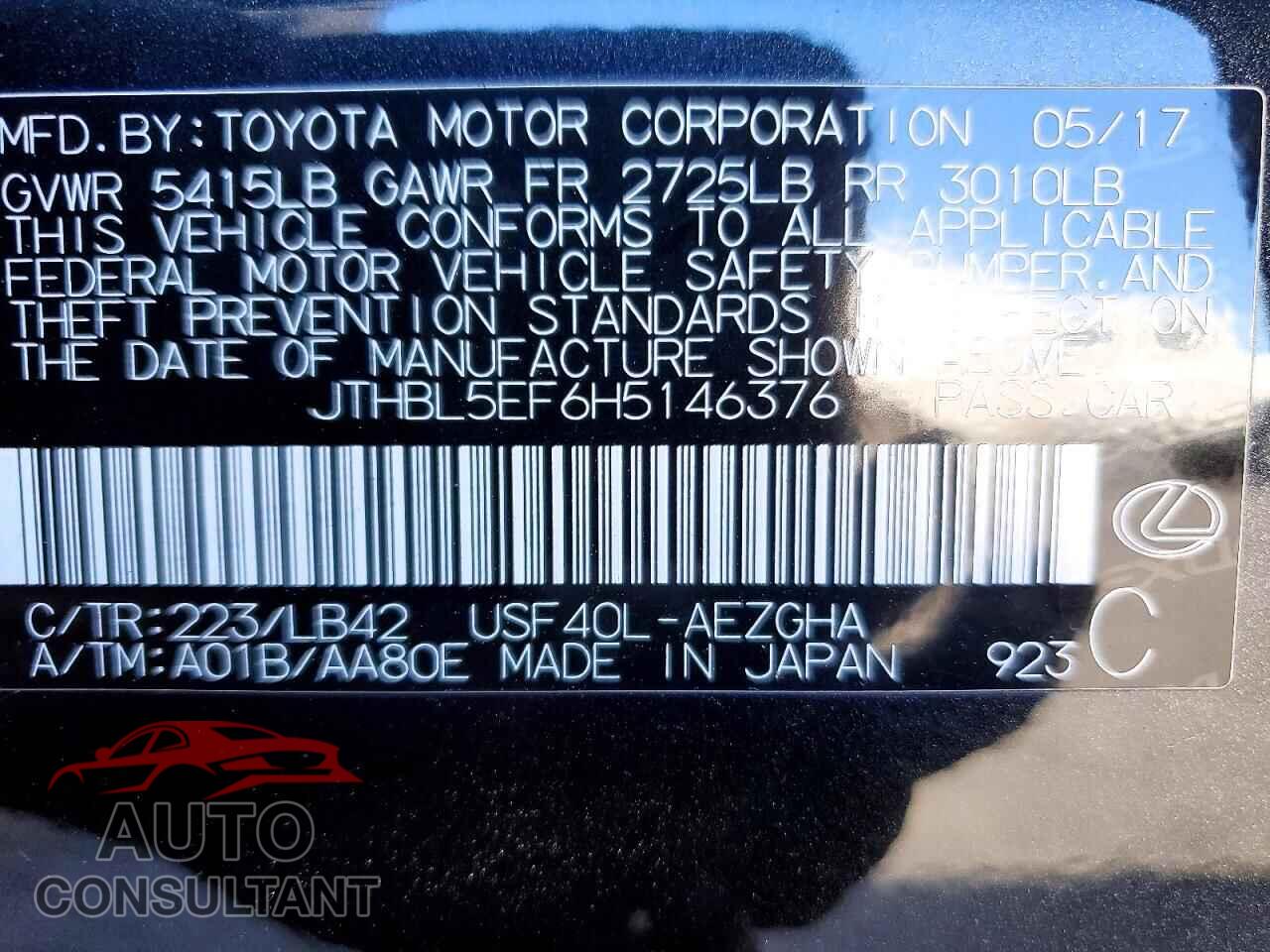 LEXUS LS500 2017 - JTHBL5EF6H5146376