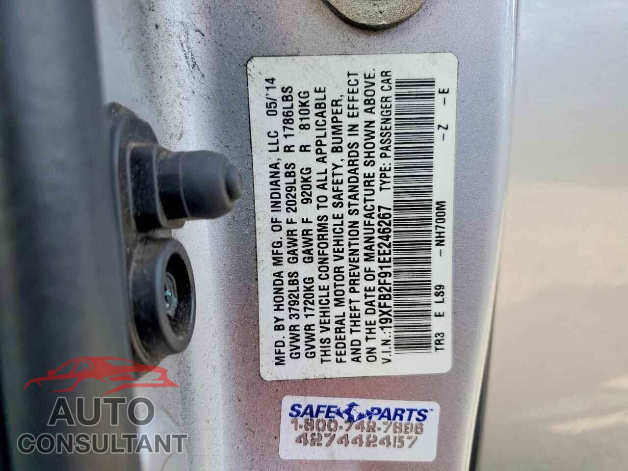 HONDA CIVIC 2014 - 19XFB2F91EE246267