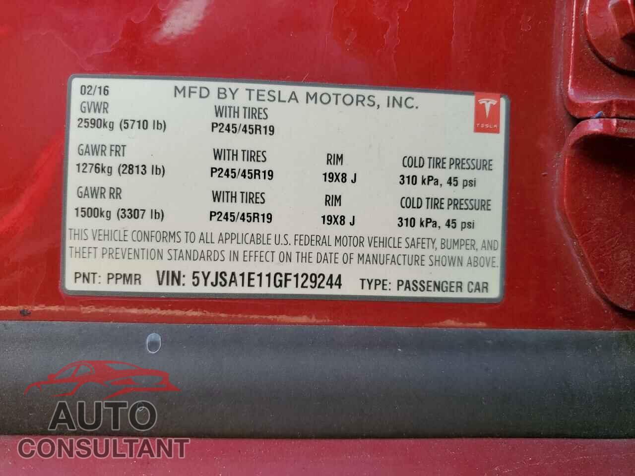 TESLA MODEL S 2016 - 5YJSA1E11GF129244