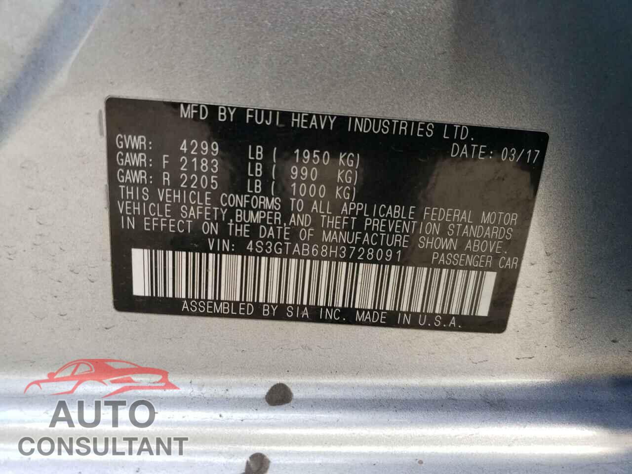 SUBARU IMPREZA 2017 - 4S3GTAB68H3728091