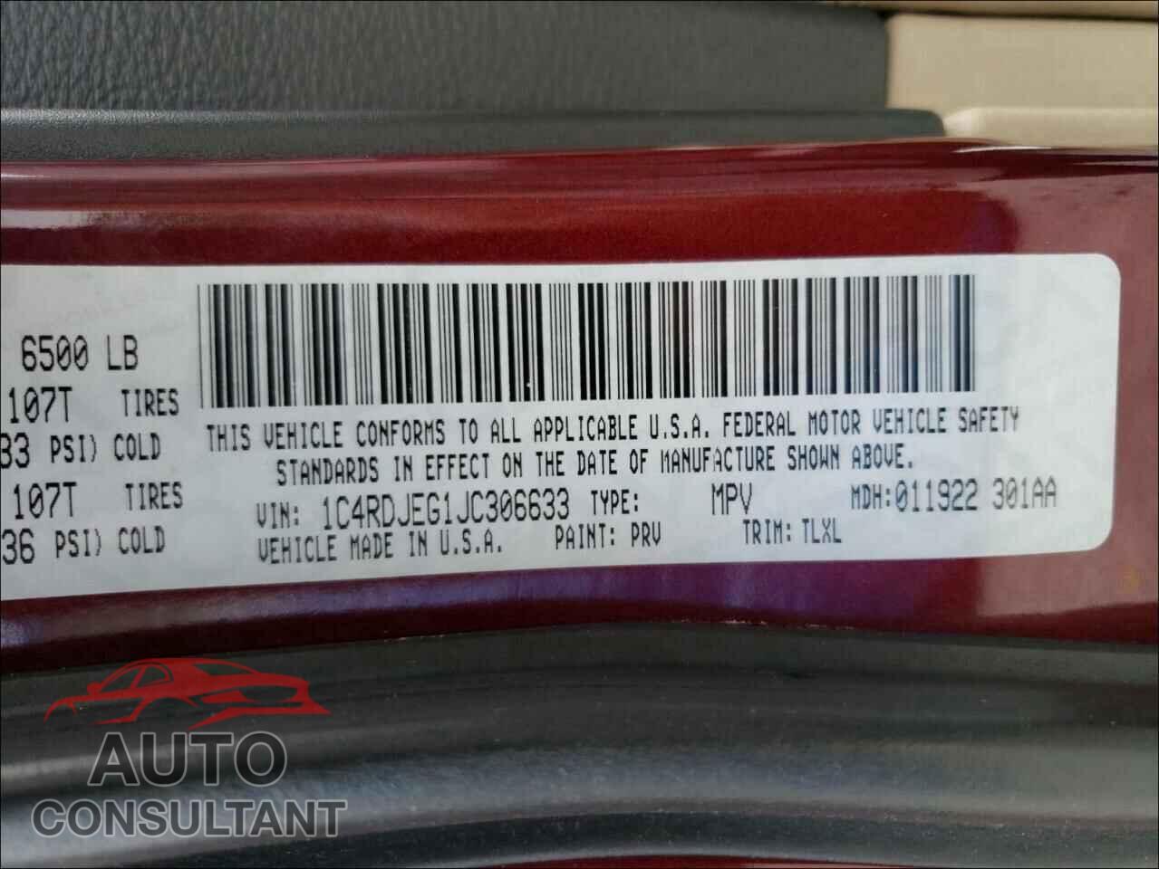 DODGE DURANGO 2018 - 1C4RDJEG1JC306633