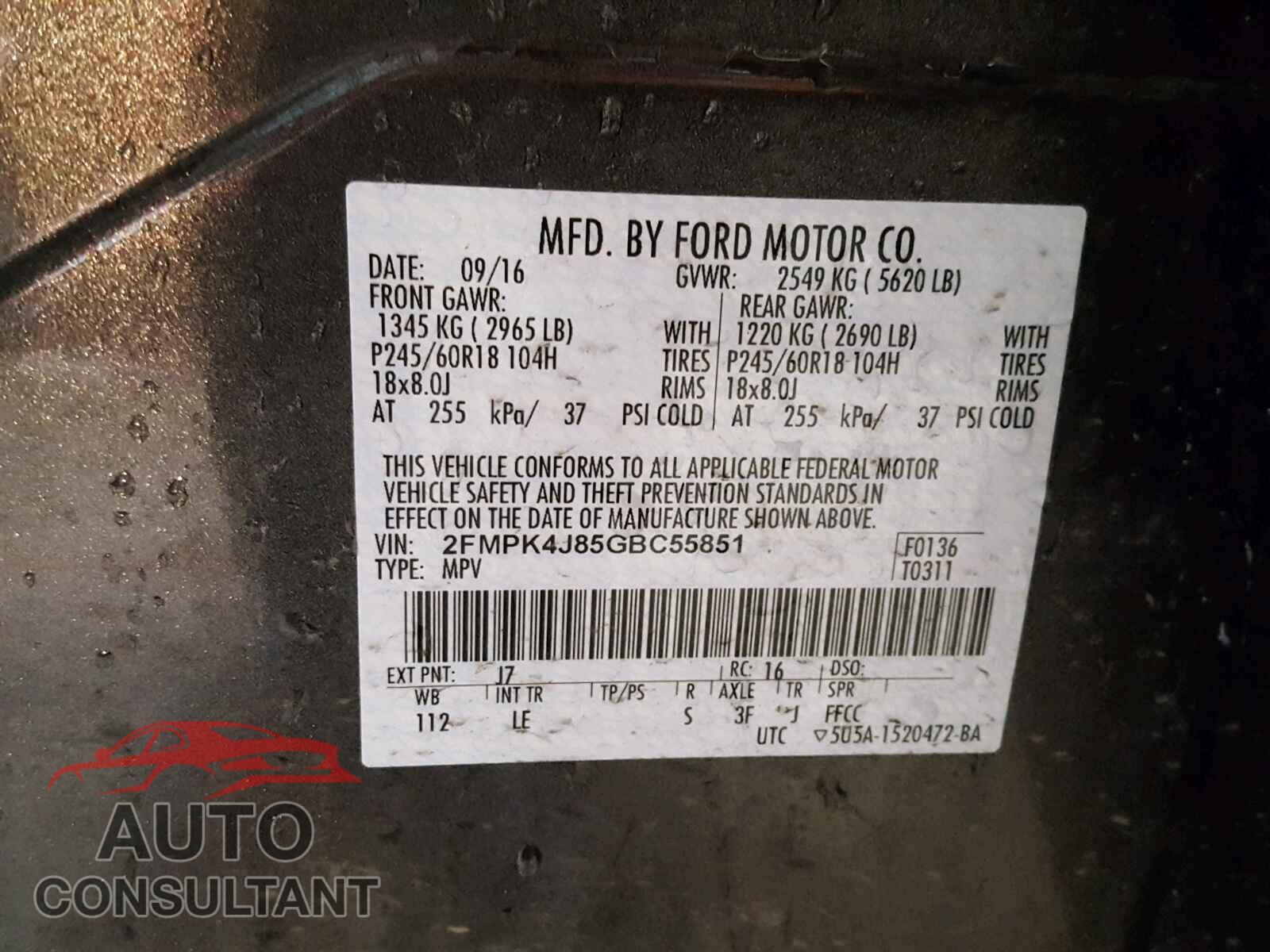 FORD EDGE SEL 2016 - 2FMPK4J85GBC55851