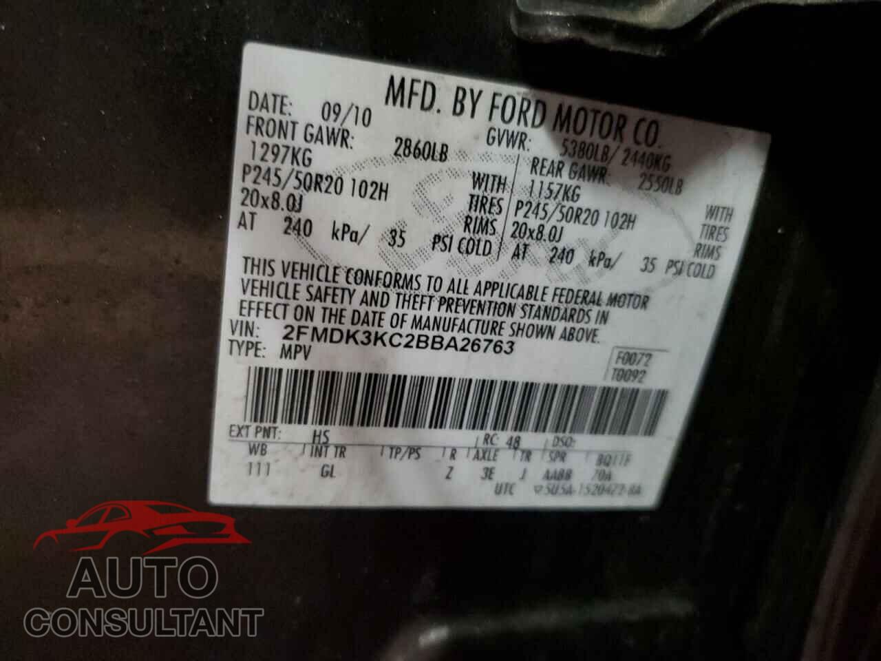 FORD EDGE 2011 - 2FMDK3KC2BBA26763