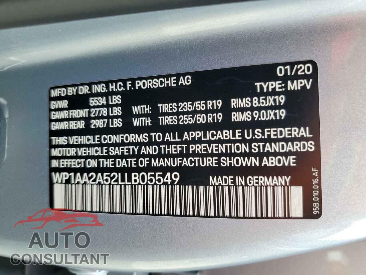 PORSCHE MACAN 2020 - WP1AA2A52LLB05549