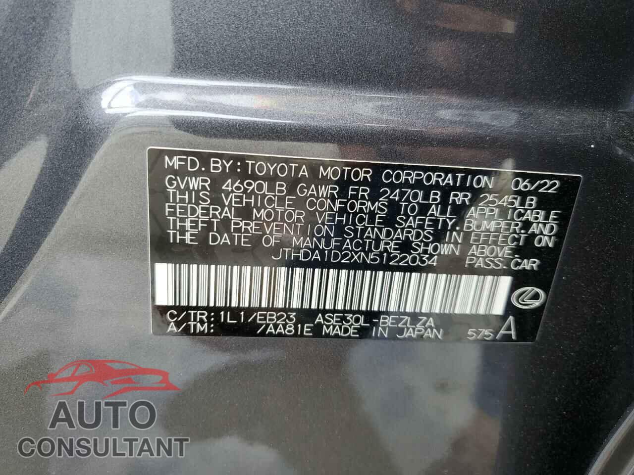 LEXUS IS 2022 - JTHDA1D2XN5122034