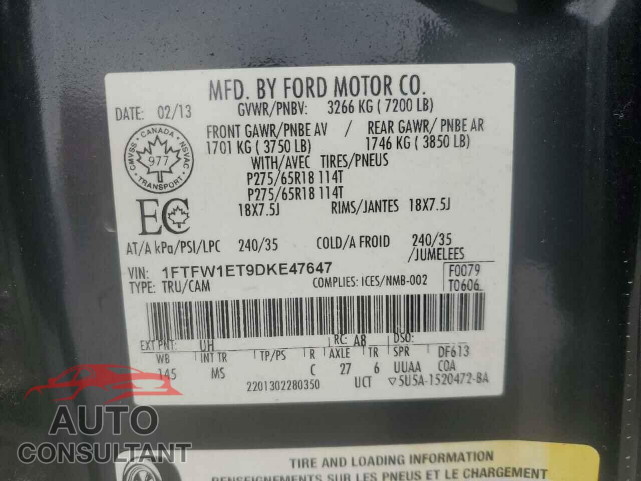 FORD F-150 2013 - 1FTFW1ET9DKE47647