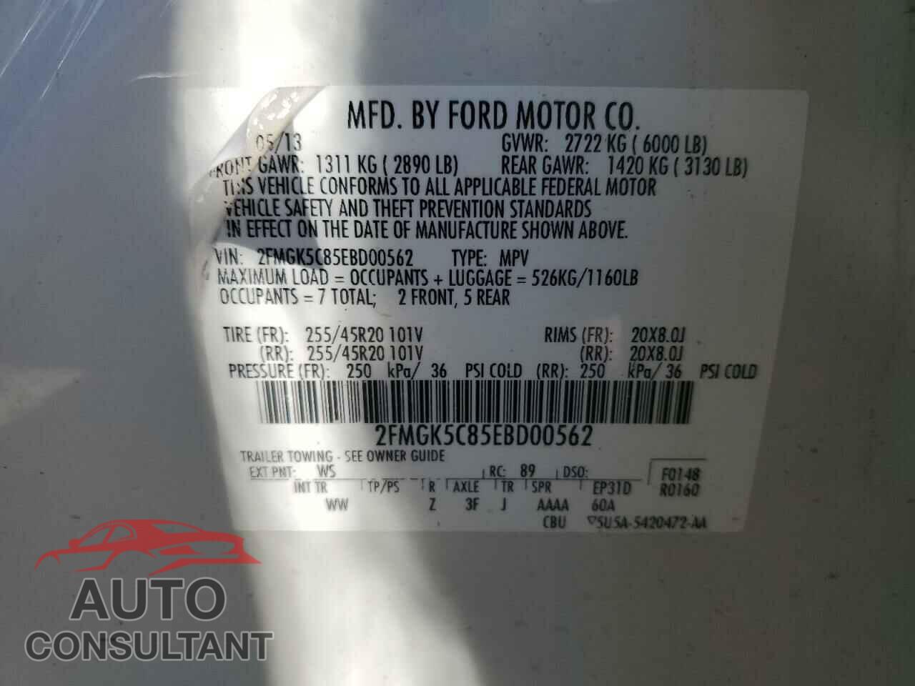 FORD FLEX 2014 - 2FMGK5C85EBD00562