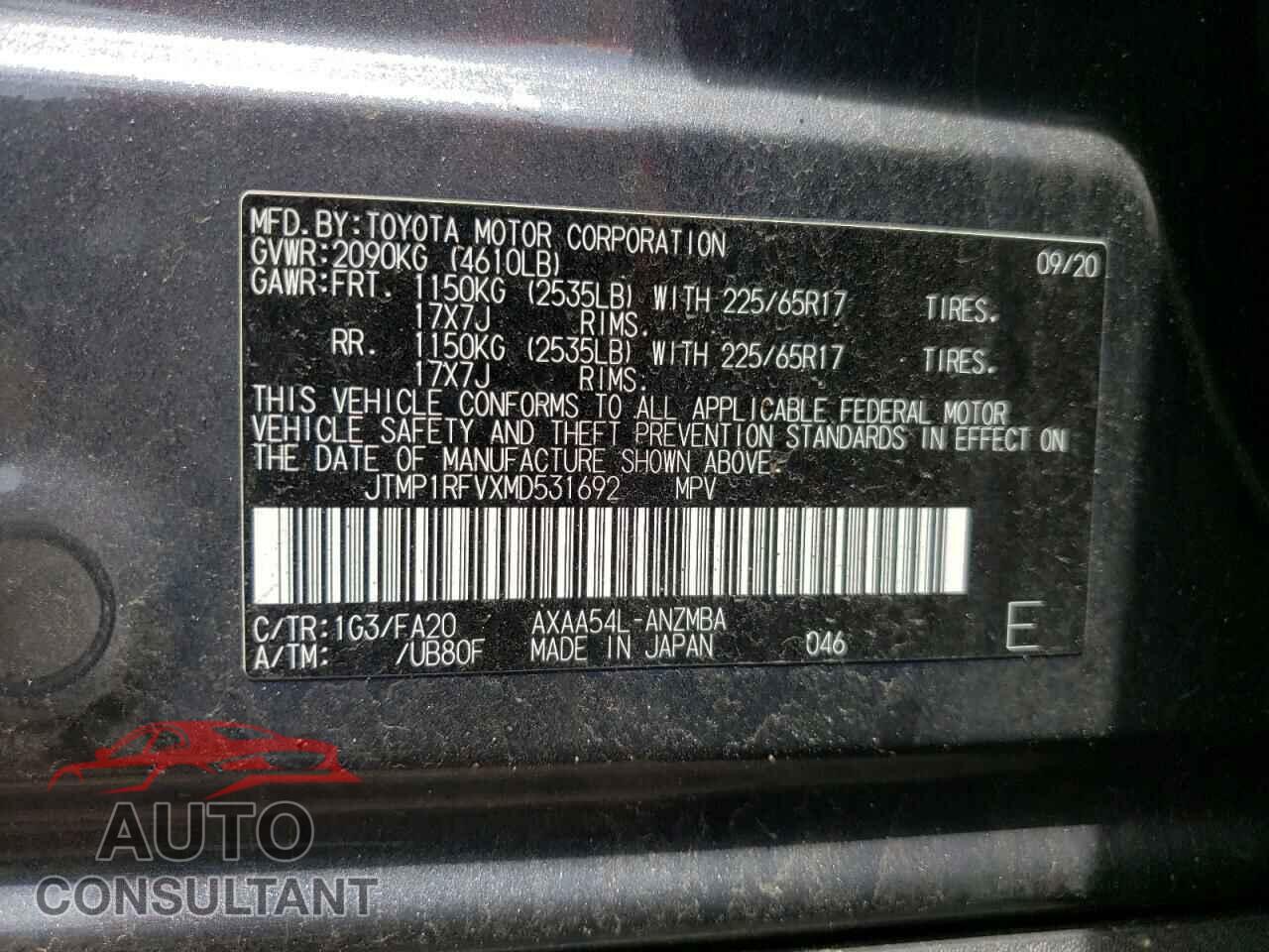 TOYOTA RAV4 2021 - JTMP1RFVXMD531692