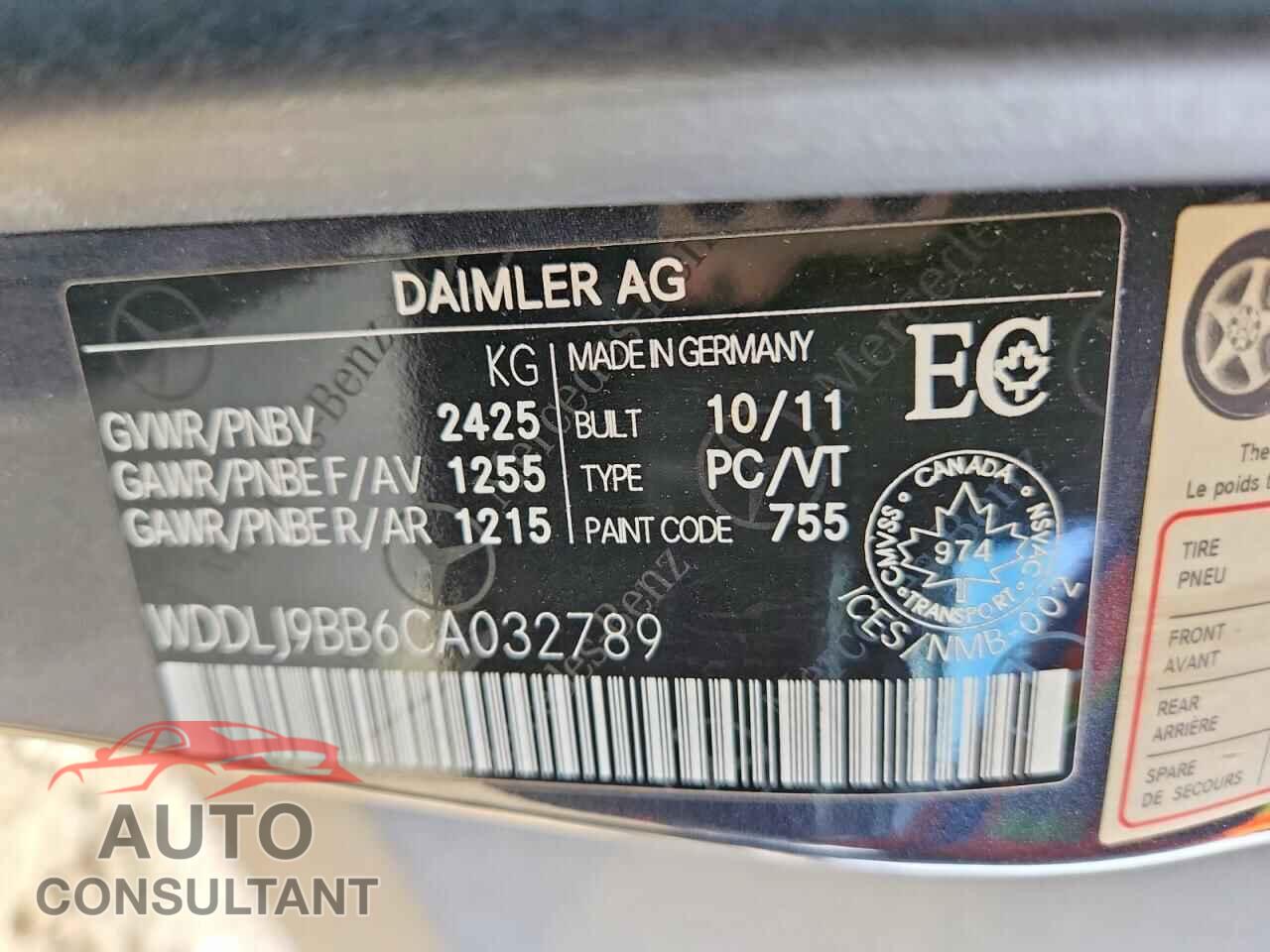 MERCEDES-BENZ CLS-CLASS 2012 - WDDLJ9BB6CA032789