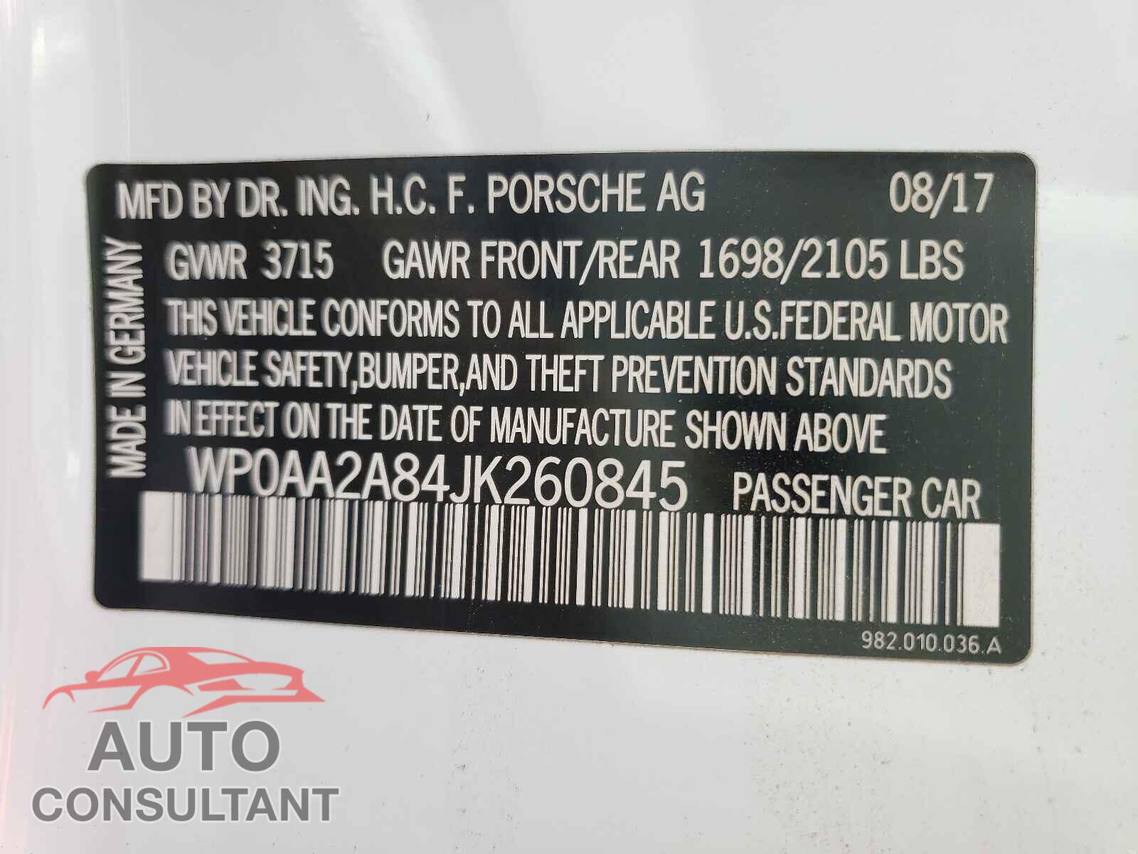 PORSCHE CAYMAN 2018 - WP0AA2A84JK260845