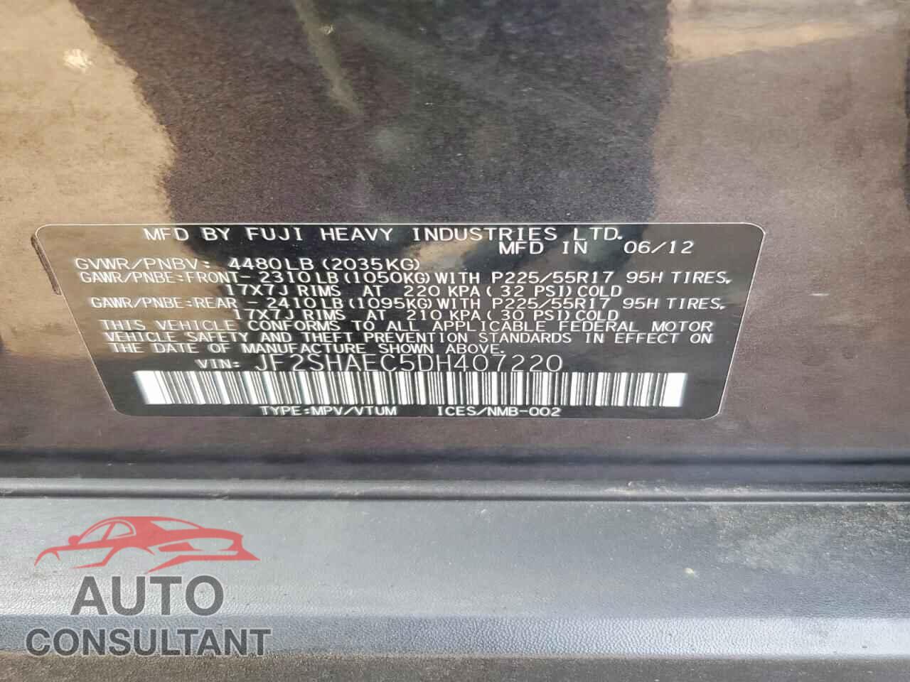 SUBARU FORESTER 2013 - JF2SHAEC5DH407220