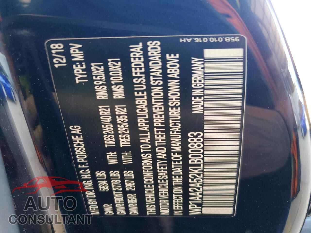 PORSCHE MACAN 2019 - WP1AA2A52KLB00883