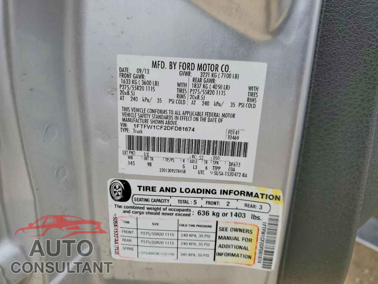 FORD F150 2013 - 1FTFW1CF2DFD81674