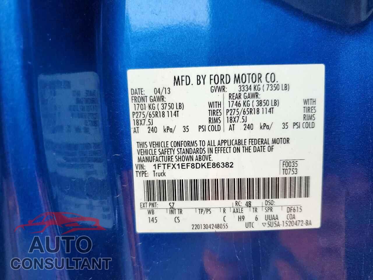 FORD F150 2013 - 1FTFX1EF8DKE86382